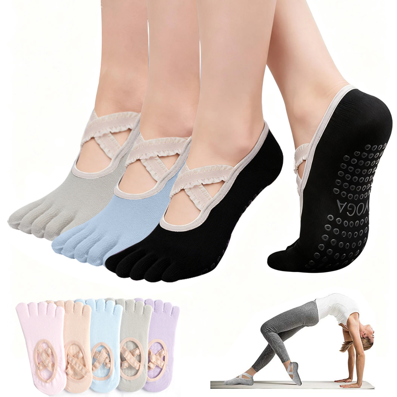 Pilates Yoga Grip Socks - Rutschfeste Damen-Pilates-Socken mit Spitzenbandage, Yoga-Socken, Sport-Fitness-Atmungsaktive