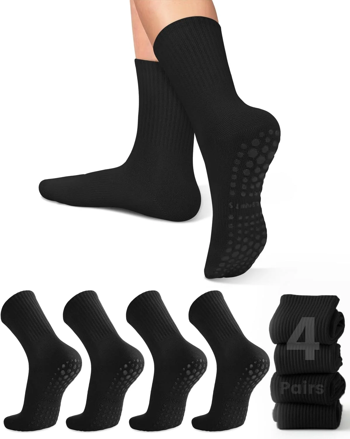 Pilates & Yoga Unleashed International Academy Yonkers - 4 Paar Damen-Yoga-Socken, einfarbige, rutschfeste Yoga-Pilates-Ballettsocken