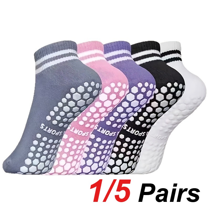 Pilates & Yoga Unleashed International Academy Yonkers - 1/5 Paar Damen-Silikon-Anti-Rutsch-Socken für Pilates, Yoga,