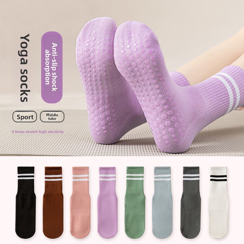 Pilates Yoga Workout - Damen-Socken mit doppelten Streifen, mittellang, mit